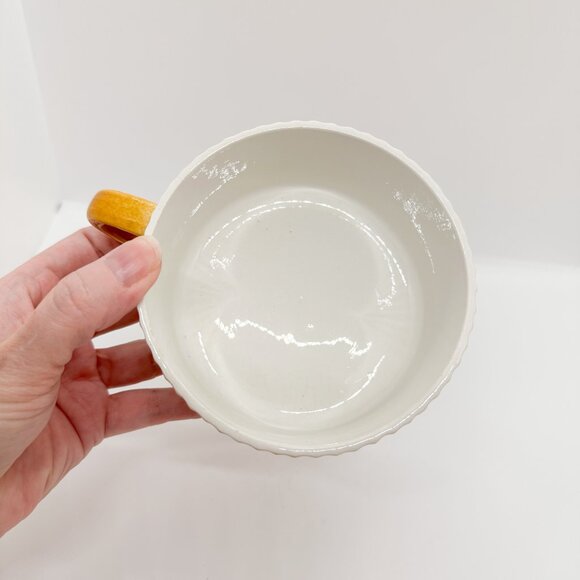 Vtg 70s Ceramic Soup Mug Set Secla Portugal Ribbed Bowl Handle Yellow MCM RARE - Picture 8 of 11